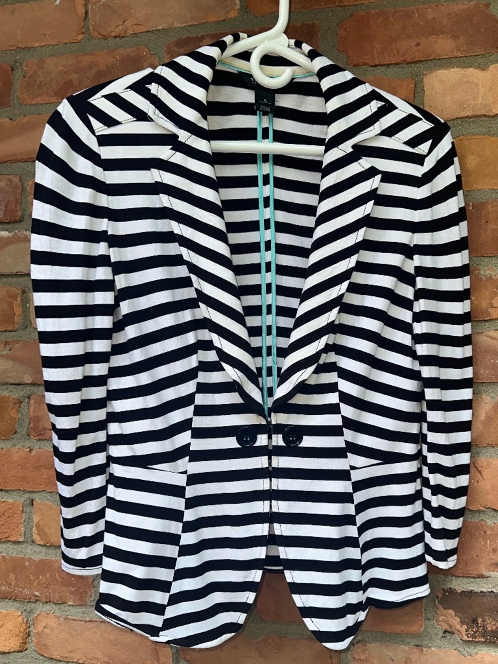 White House Black Market Blazer Black White Striped Collared Button Jacket Sz 6